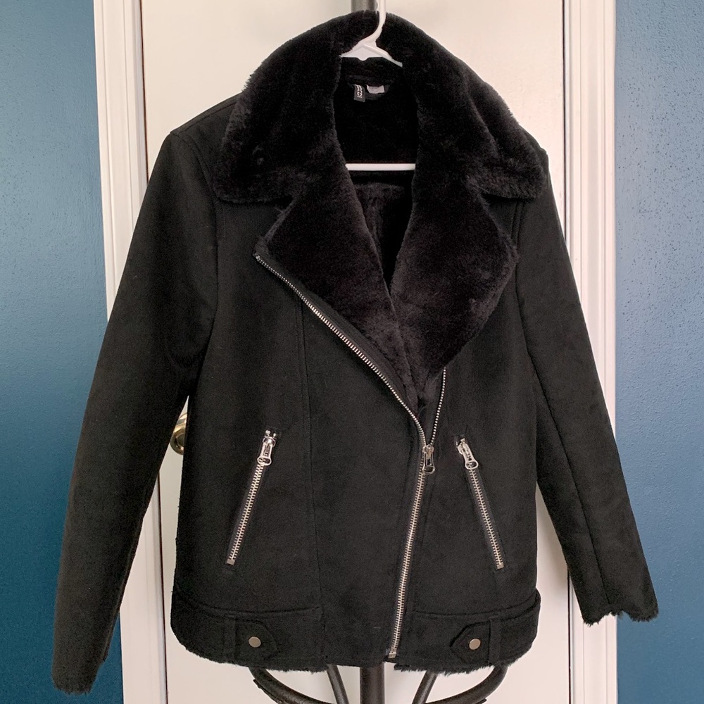 Faux fur faux suede biker jacket - H&M